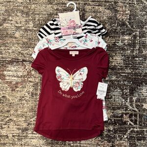btween Burgundy Butterfly Tee with Floral Accents